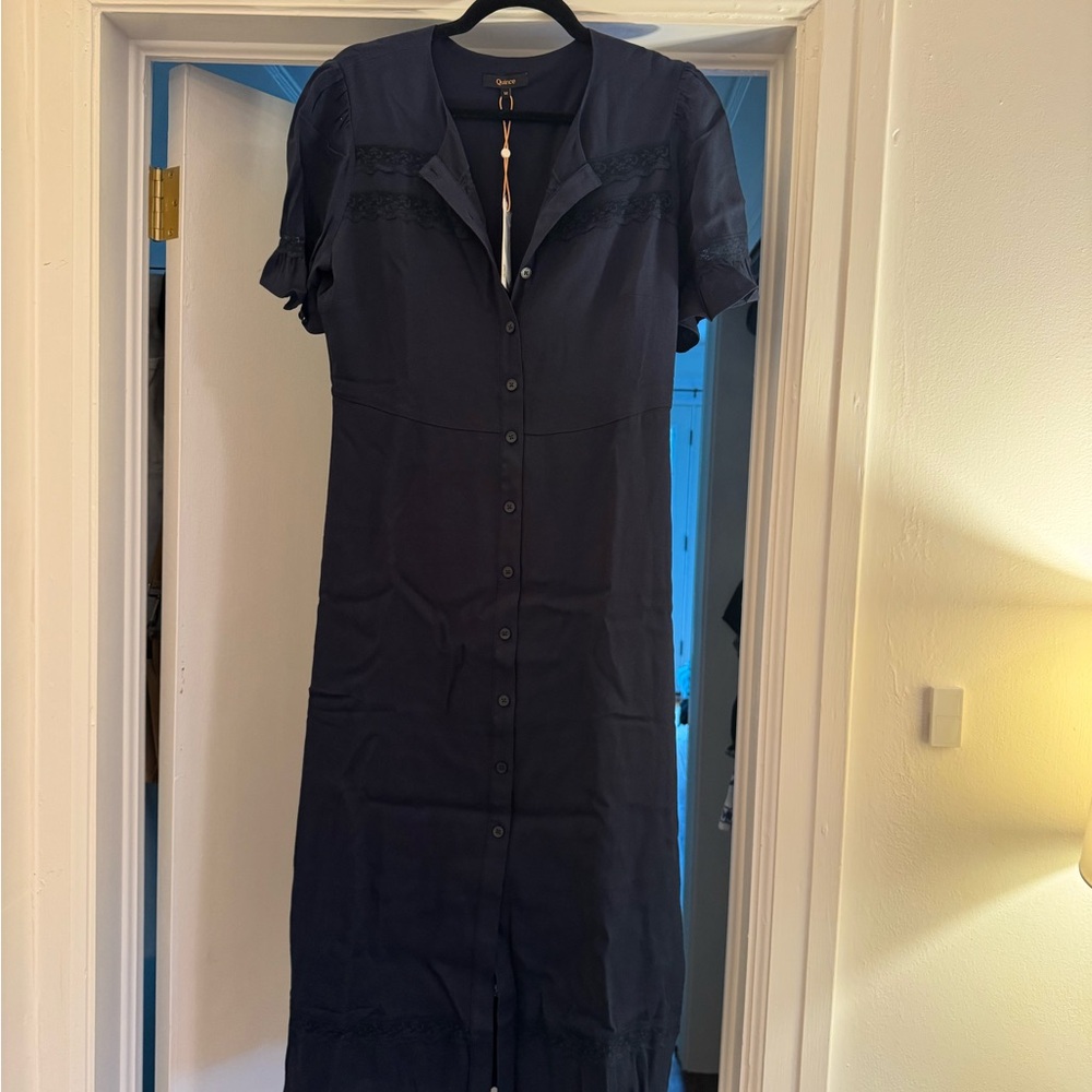 Quince lightweight crepe lace inset midi Navy Women's Dress